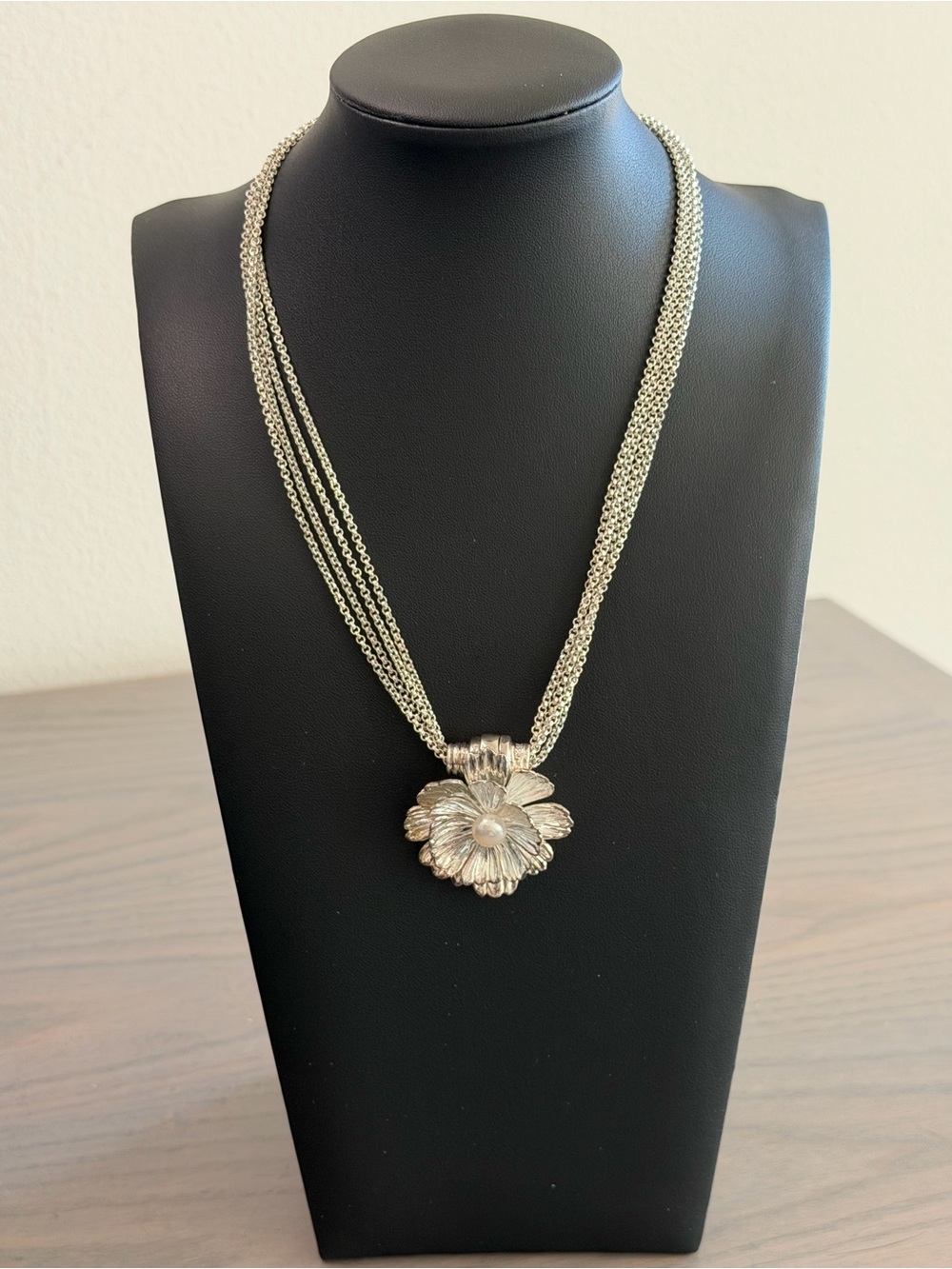Joseph Esposito Sterling Silver Flower Pendant Multi-Strand Necklace